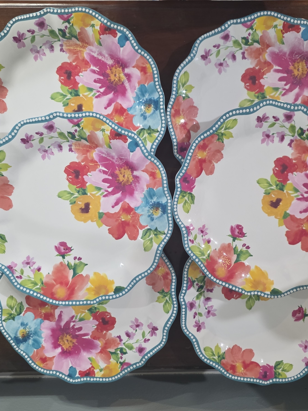 Floral Scalloped Ceramic Dinner Plates - Multicolor